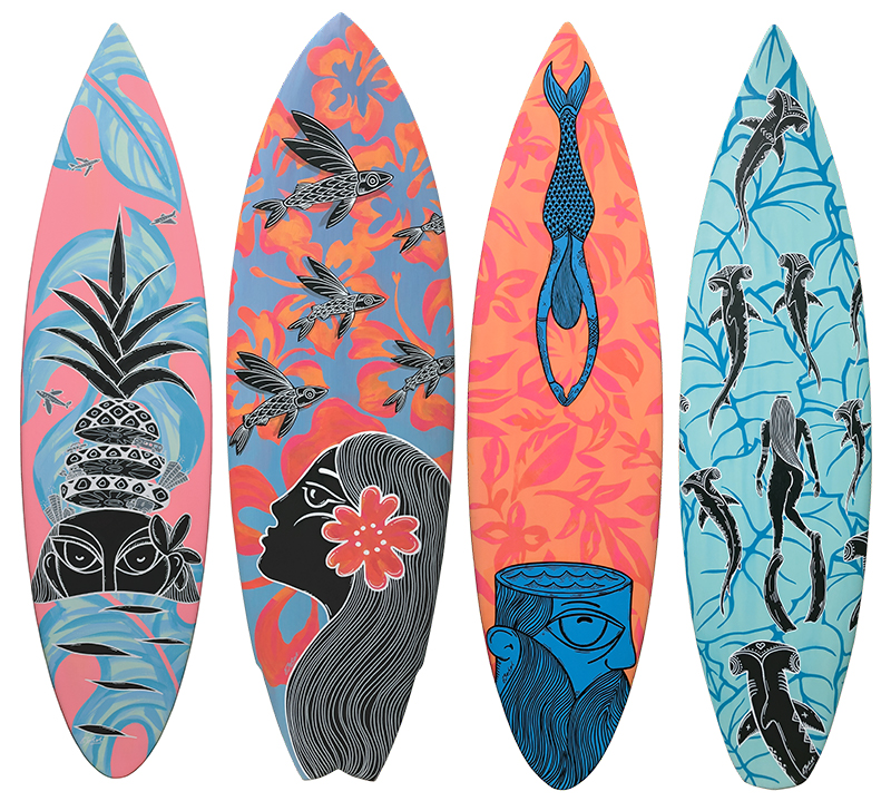 Bolioli’s Custom-Painted Surfboards. 