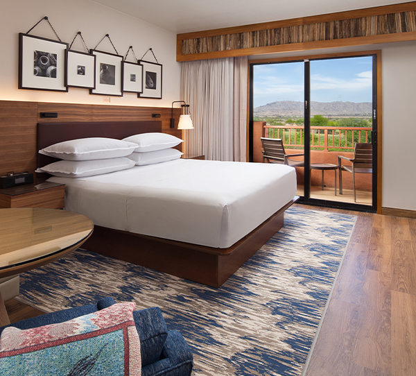The newly renovated rooms have earth tones and Native American motifs at Sheraton Grand at Wild Horse Pass