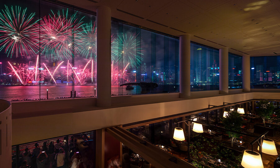 Victoria Harbour fireworks from Regent Hong Kong