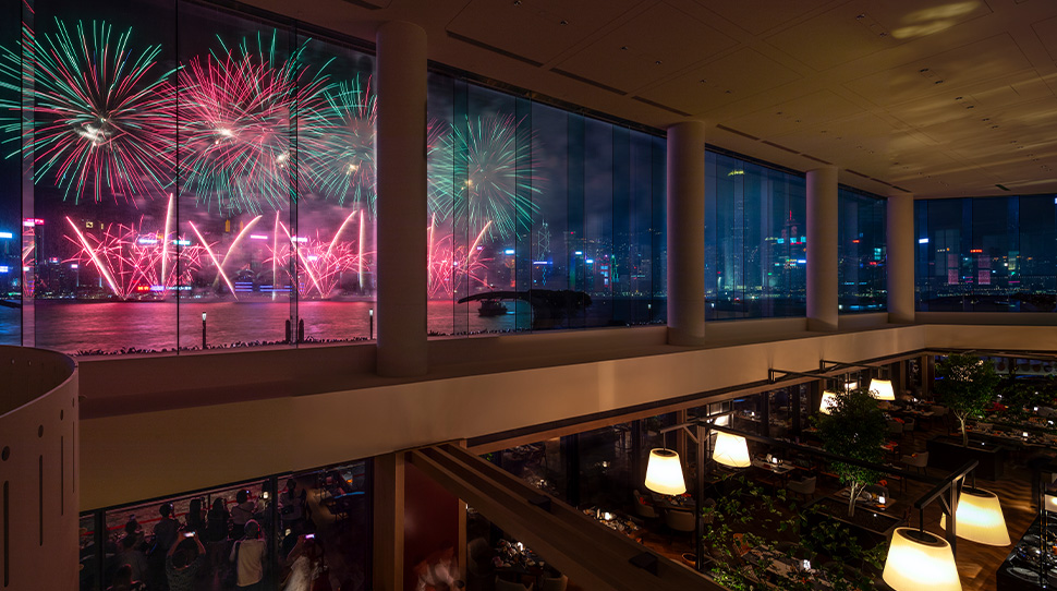 Victoria Harbour fireworks from Regent Hong Kong